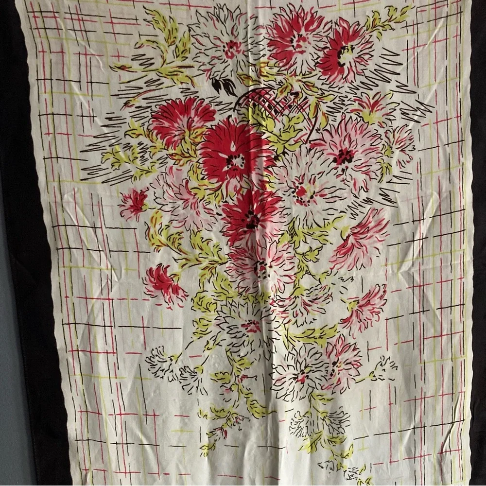 Vintage Silk Floral Scarf With Beading & Sequins Detail